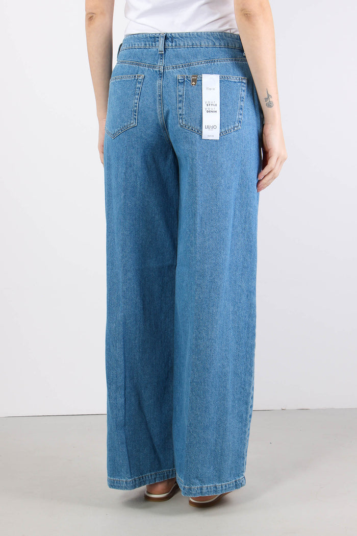 Jeans Flare Bottoni Strass Denim Chiaro-4