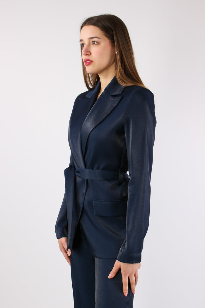 Giacca Cinturata Tessuto Cangi Blu-3