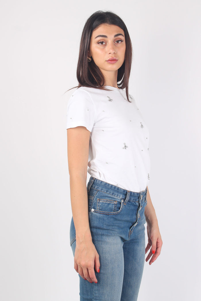 T-shirt Applicazioni Fiore Bianco-3