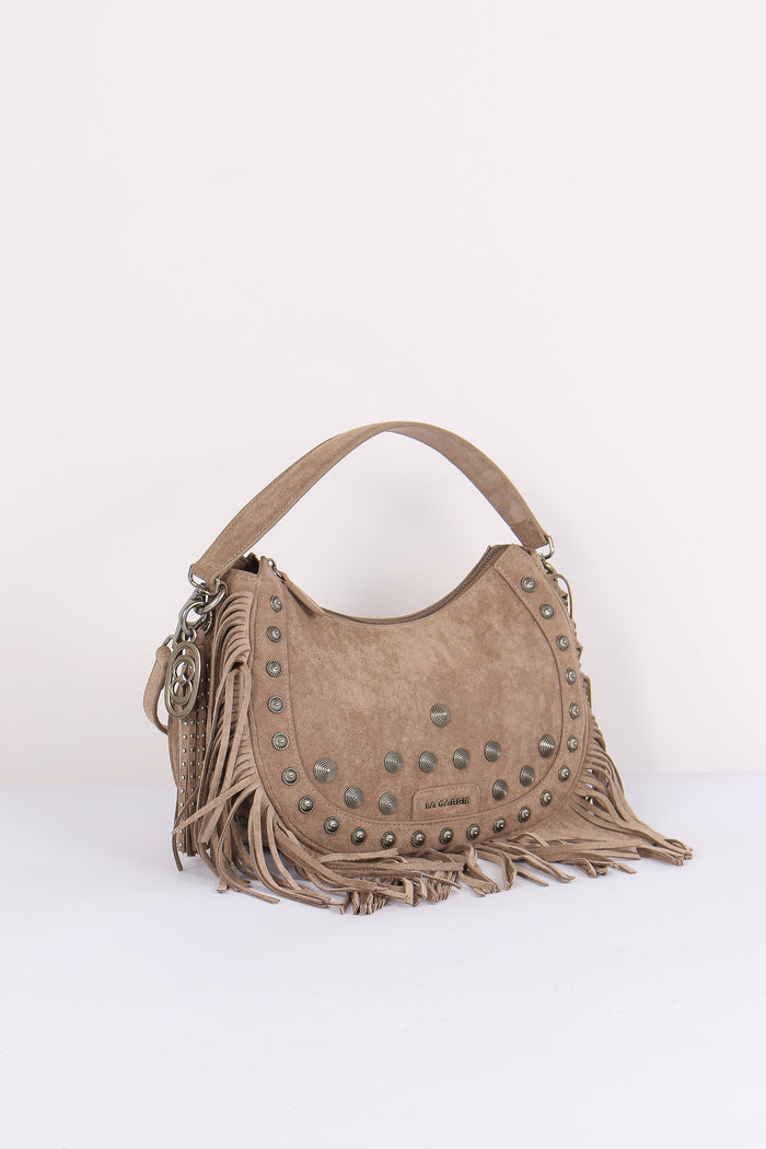 Mezzaluna Suede Frange Taupe-5