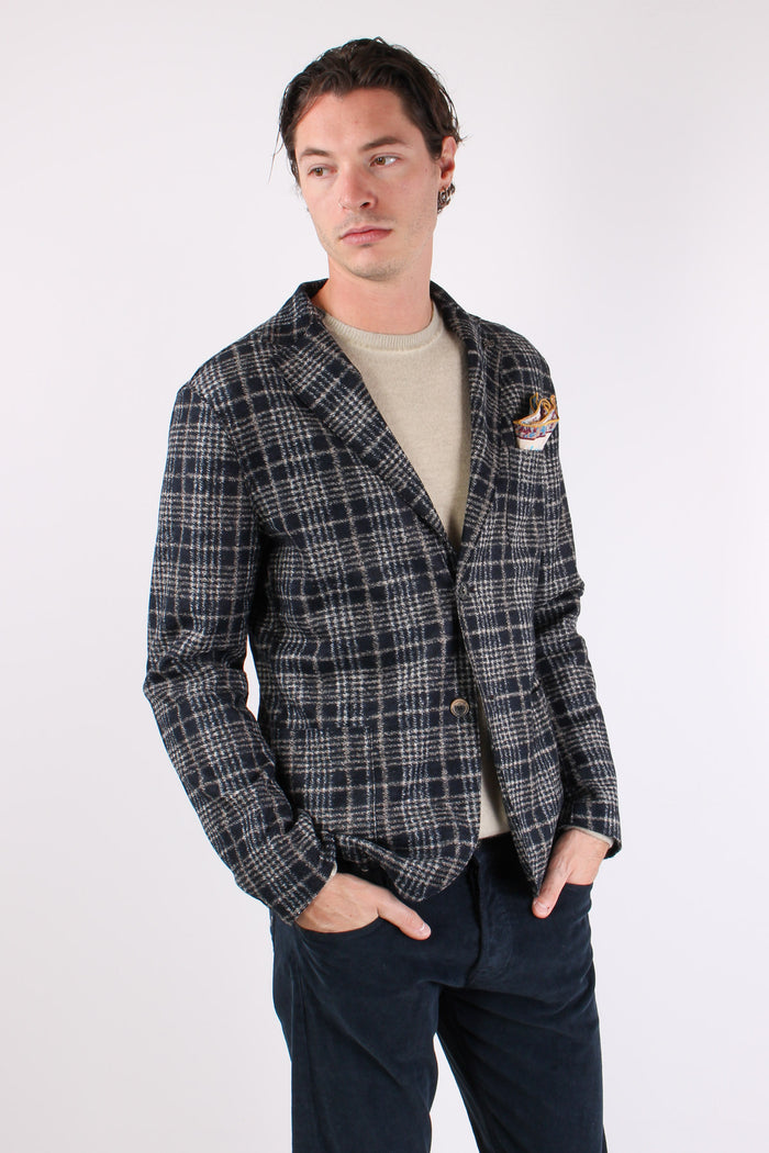 Giacca Macro Quadro Blu/cammello-7