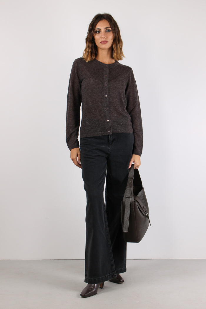 Cardigan In Maglia Bottoni Ebano