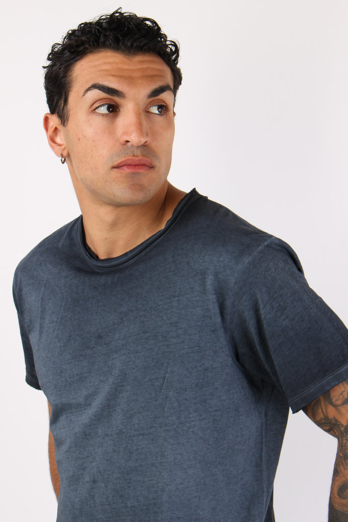 T-shirt Cotone Taglio Vivo Blue Faded-7