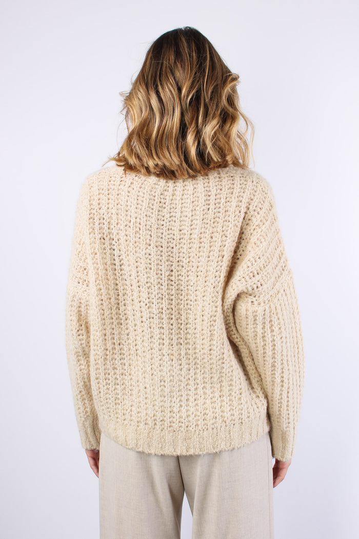 Maglia Misto Mohair Patch Orso Beige-3