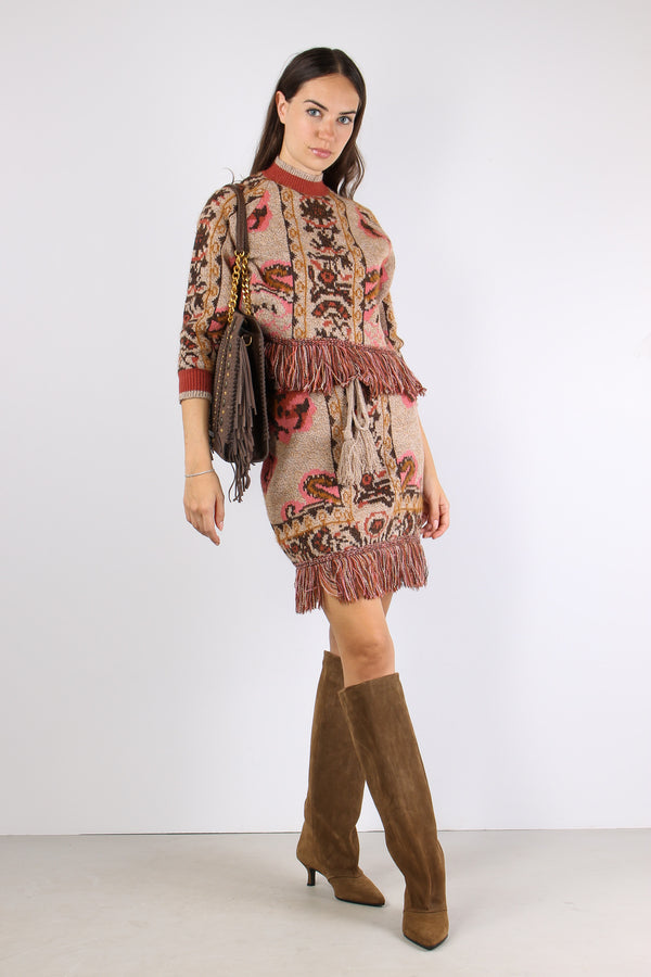 Minigonna Jacquard Frange Fantasia