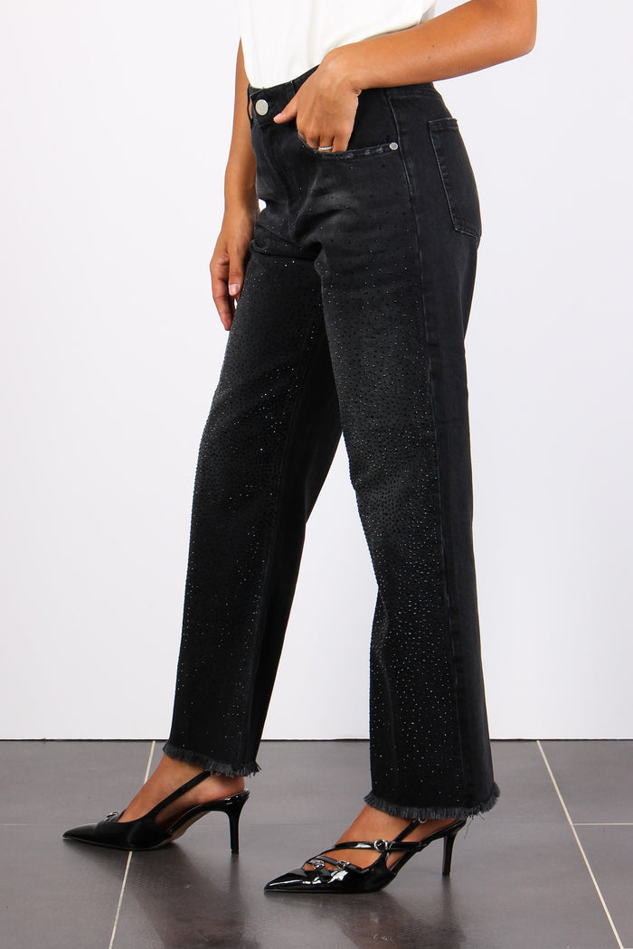 Jeans Vita Bassa Strass Nero-7