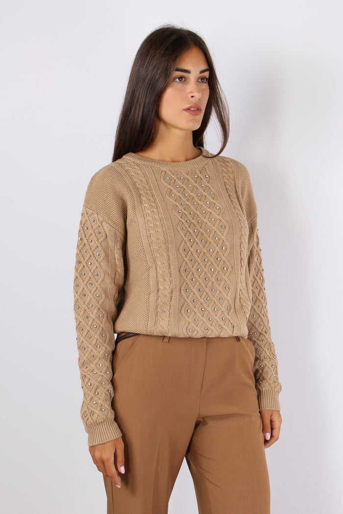 Emiliana Maglia Treccia Strass Miele-7