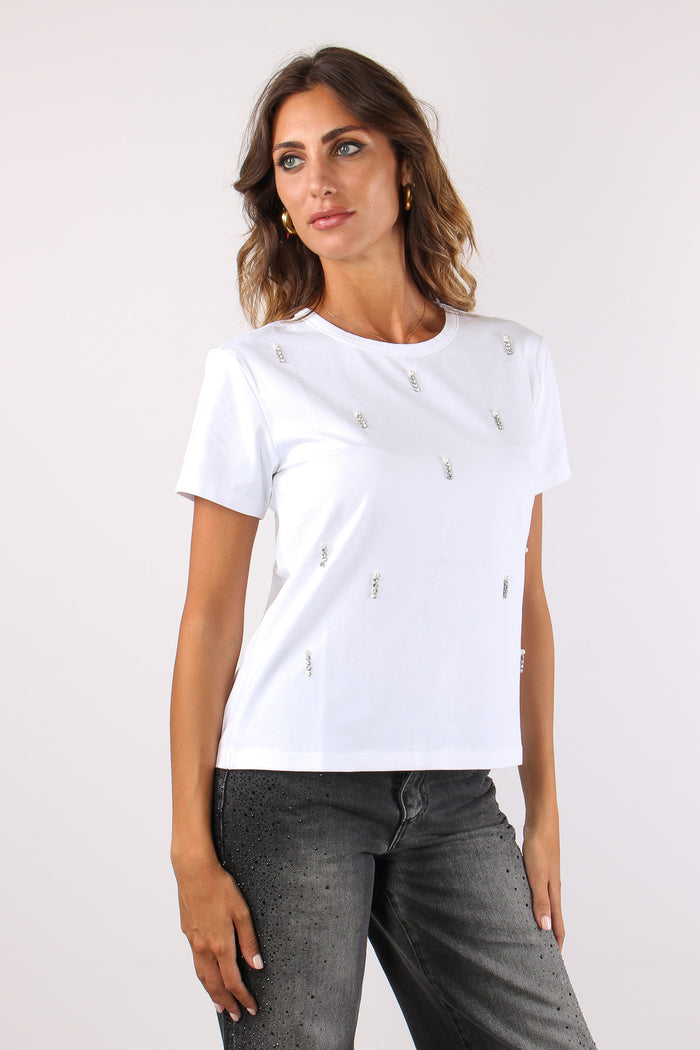 Crew T-shirt Applicazioni Strass White-6
