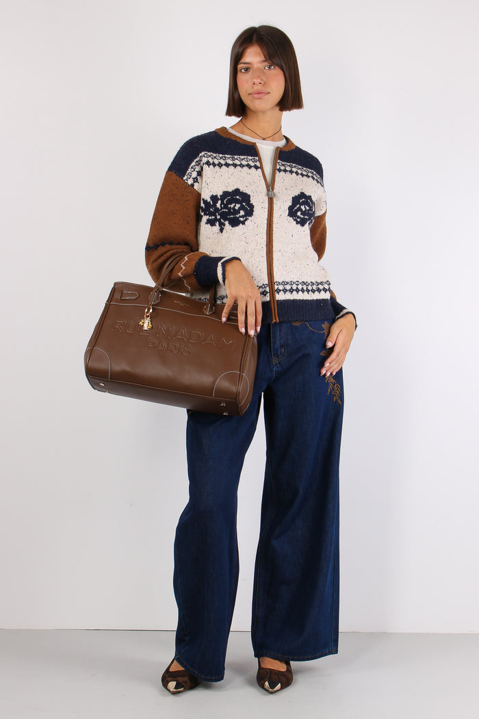 Cardigan Zip Jacquard Cammello/blu-4