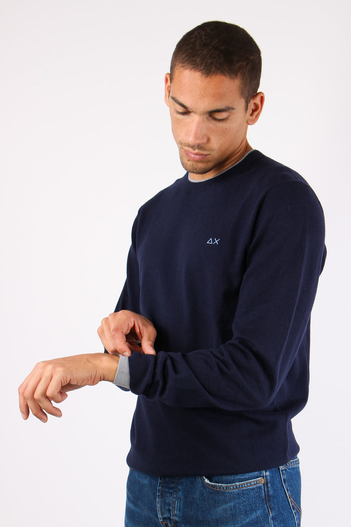 Maglia Misto Lana Profilo Coll Navy Blue-5