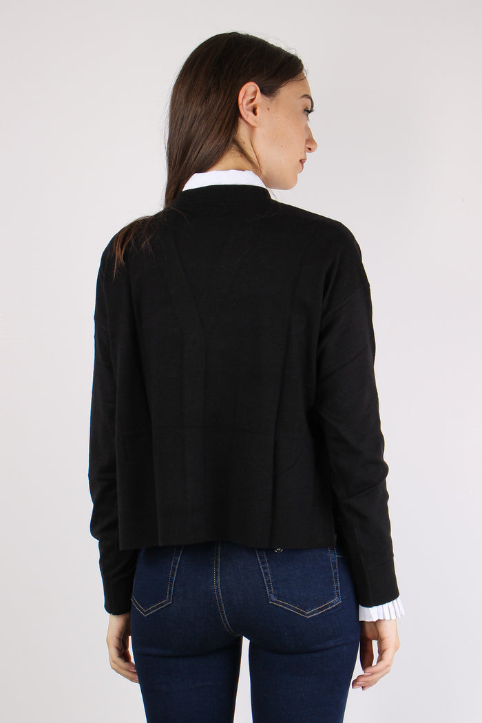 Cardigan Over Viscosa Lana Nero-6
