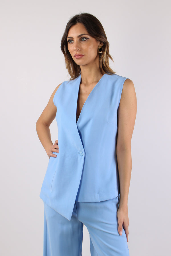 Gilet Asimmetrico Misto Viscos Azzurro-2
