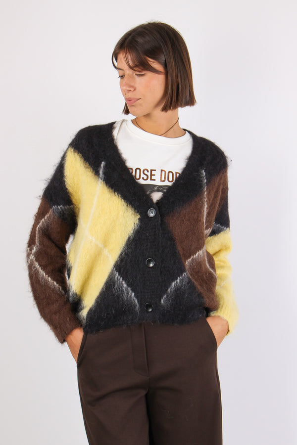 Cardigan Garzato Maxi Rombo Nero/moro/giallo-2