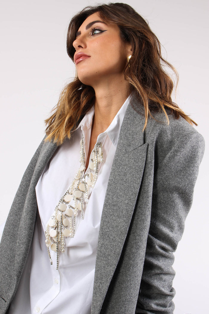 Capirai Camicia Inserto Pietre Bianco Brillante-5