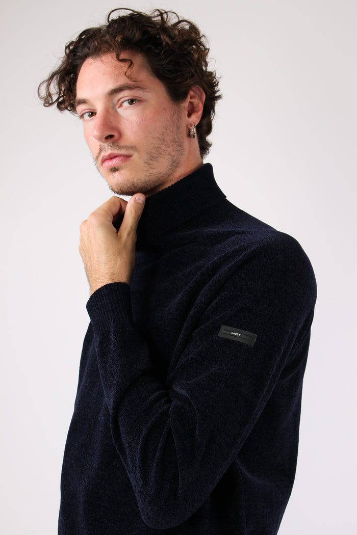 Maglia Collo Alto Ciniglia Blu Navy-7