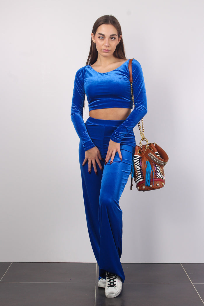 Sophie Maglia Cropped Vellut Blu-5