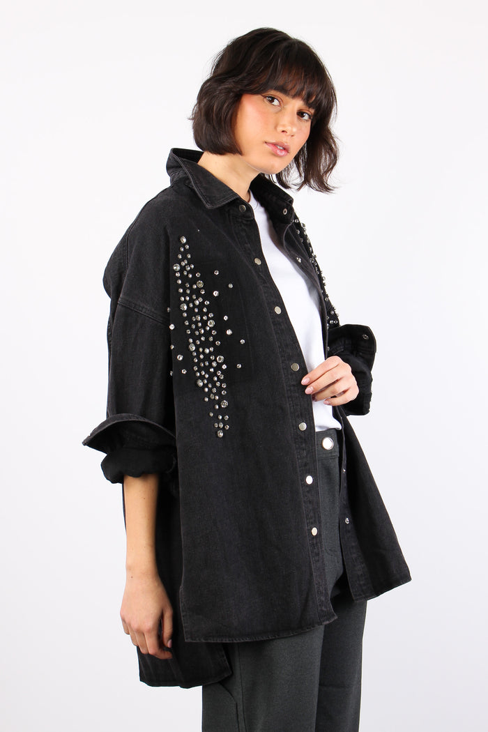 Camicia Denim Strass Black Denim-5