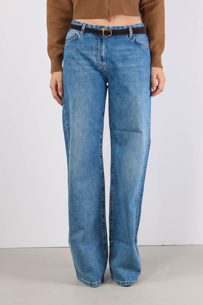 Denim Palazzo Cintura Blu Vintage-3