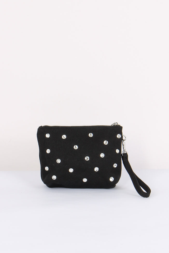 Mini Pochette Canvas Strass Nero-3