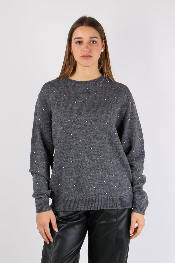 Maglia Inserto Strass Grey-2