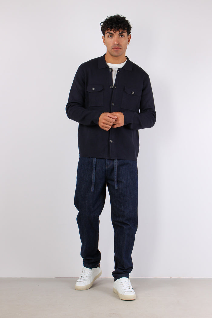 Cardigan Bottoni Tasche Navy-2