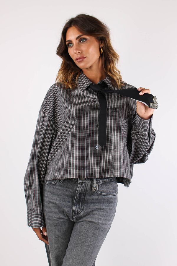 Carlina Camicia Cropped Ricamo Nero/bianco/rosso-2