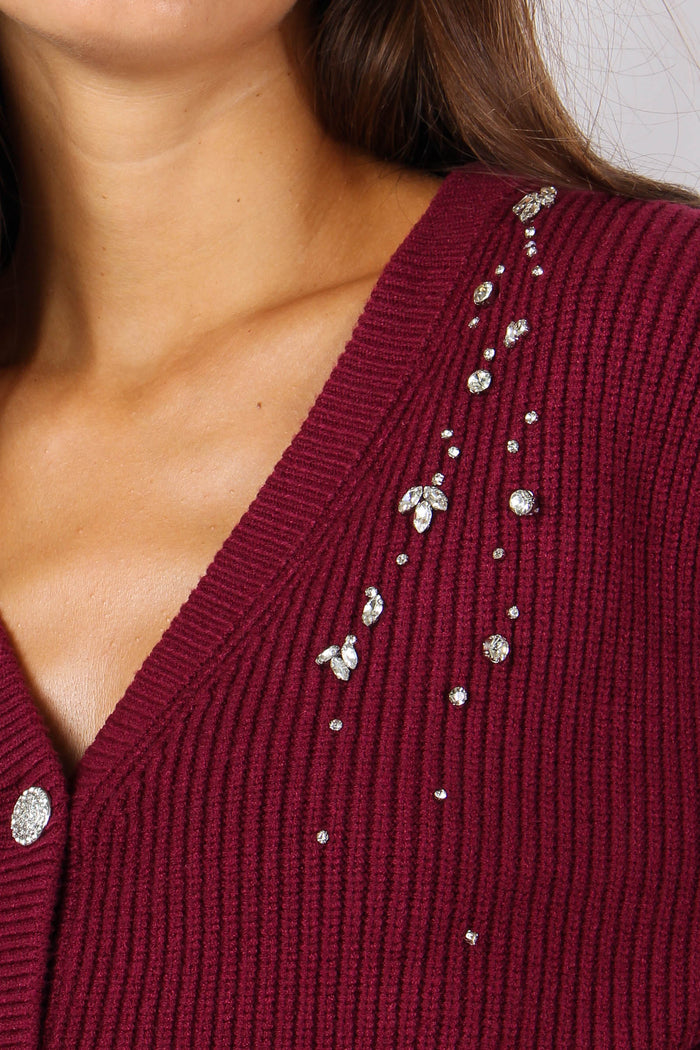 Balbina Cardigan Applicazione Bordeuax-8