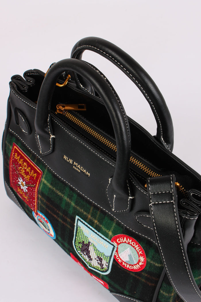 Mini Shopping Bimateriale Patch Tartan Green-5