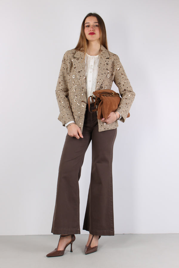 Giacca Doppiopetto Paillettes Caffe