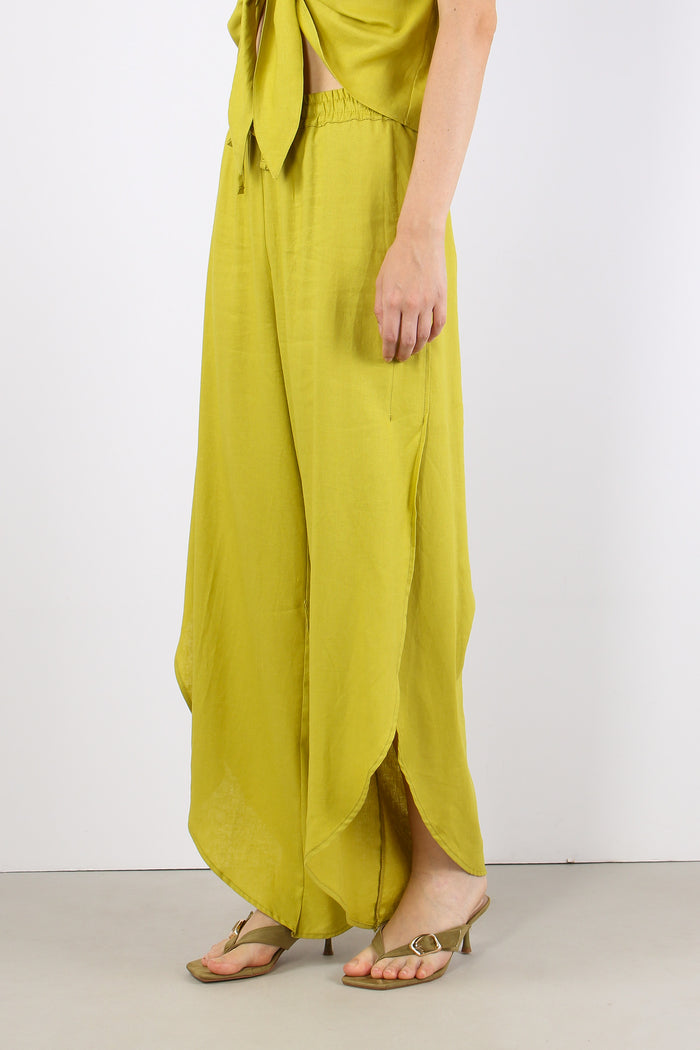 Pantalone Lino Spacco Laterale Lime-4
