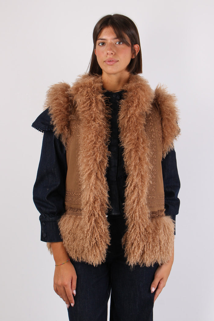 Gilet Mongolia Passamaneria Cammello-4