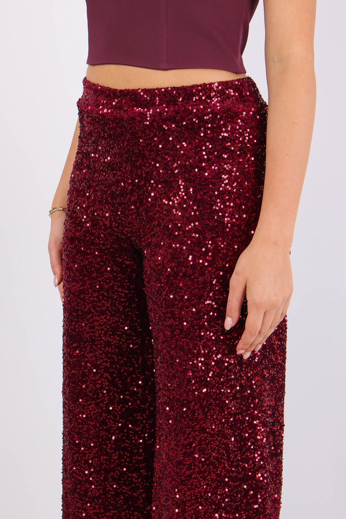 Pantalone Palazzo Paillettes Vino-8