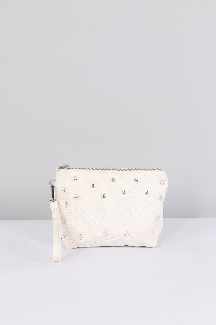 Mini Pochette Canvas Strass Bianco