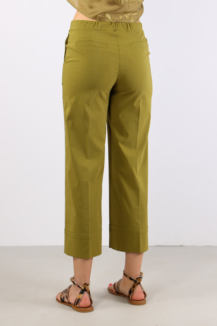 Pantalone Cropped Risvolto Oliva-4