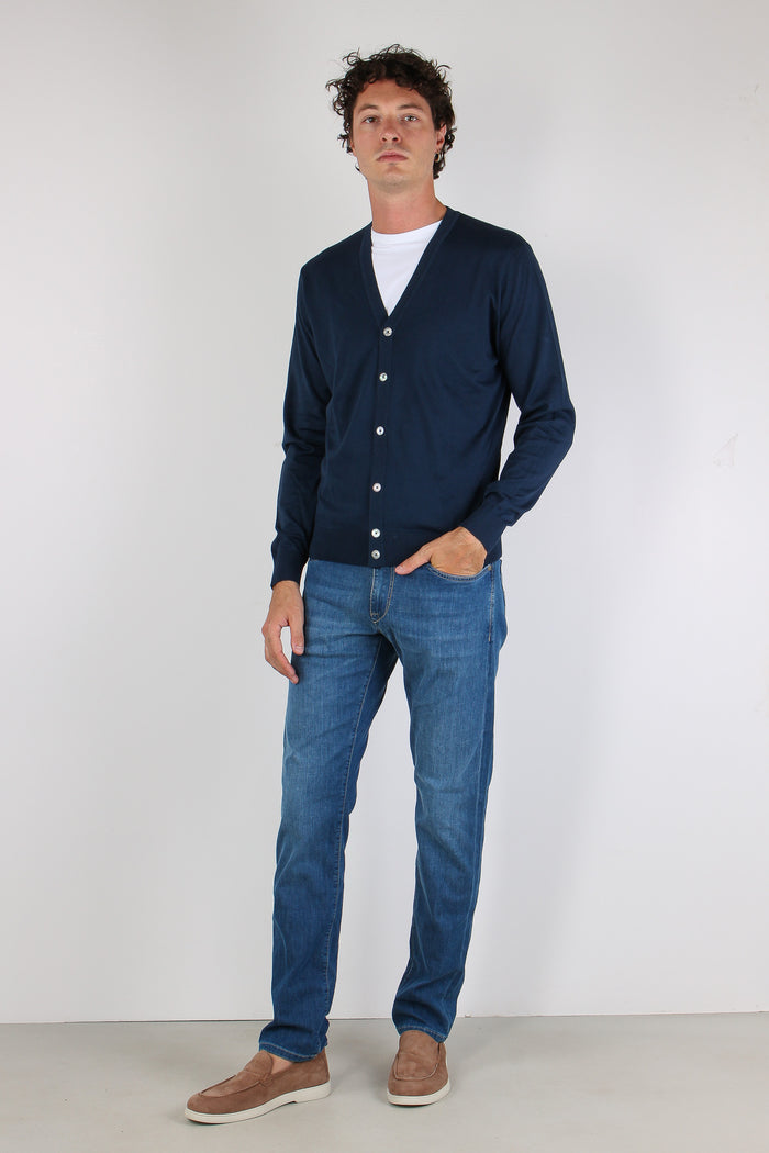 Cardigan Bottoni Cotone Blu-5