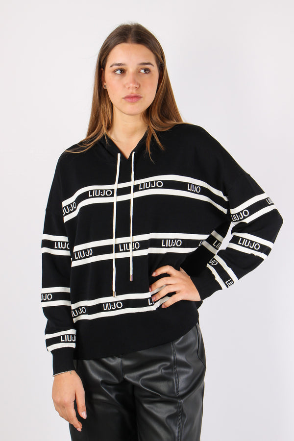 Maglia Cappuccio Riga Nero/bianco-2