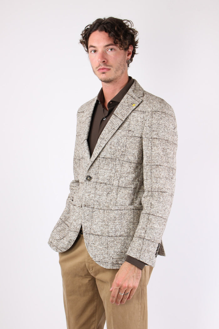 Giacca Lana Maxi Qaudri Panna/grigio-4