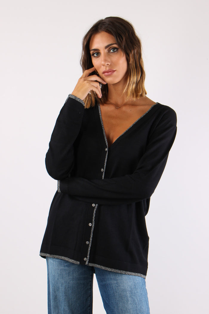 Cardigan Lungo Viscosa Lurex Nero-2