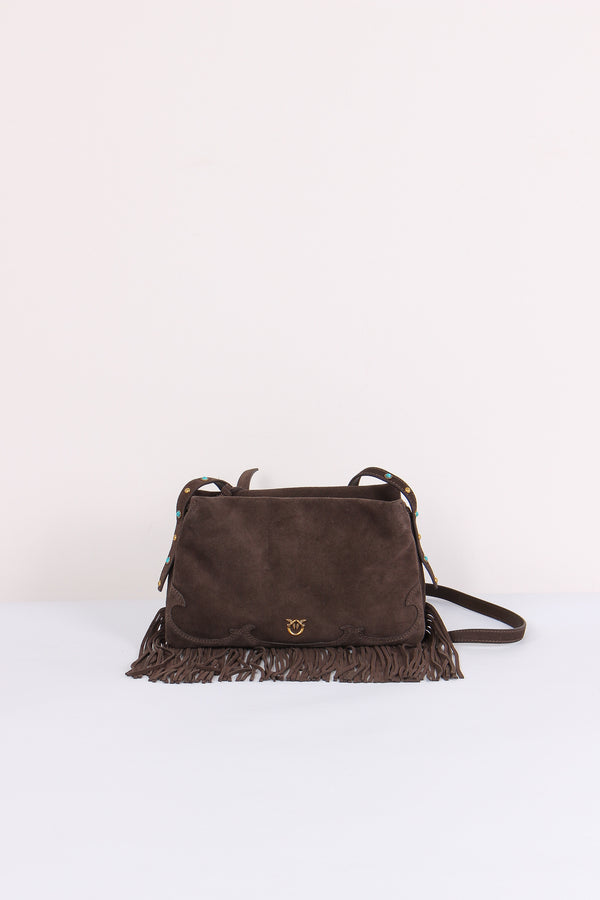 Tracolla Camoscio Frange Marrone Caffe