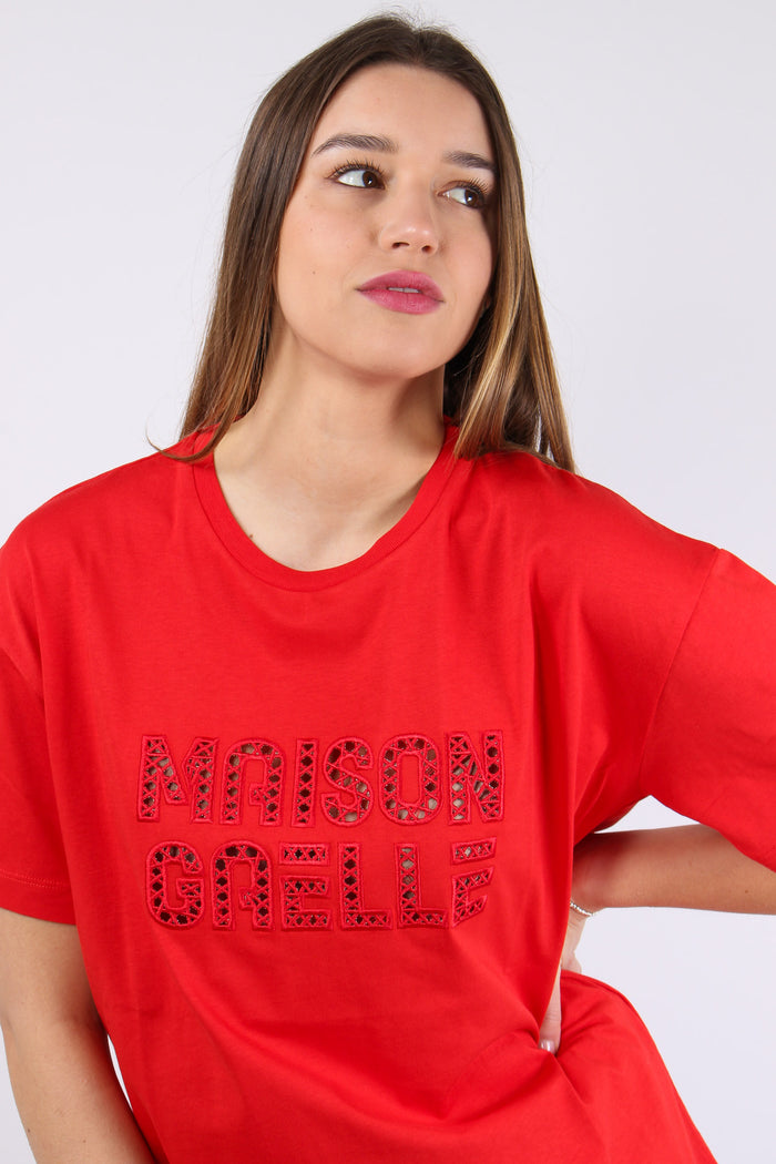 T-shirt Ricamo Maison Gaelle Rosso-7