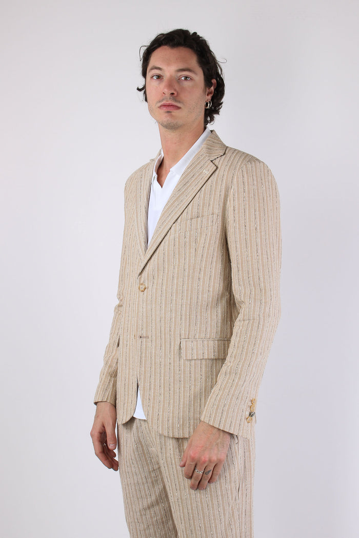 Giacca Riga Jacquard Beige-4