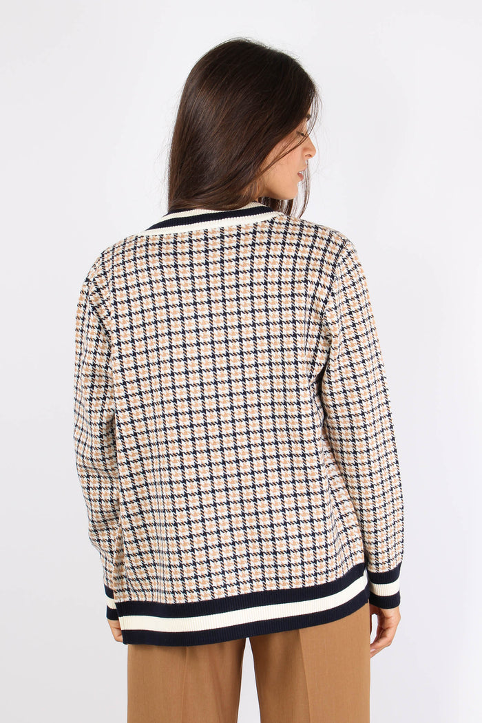 Armanda Cardigan Pied De Poule Blu/cammello-4