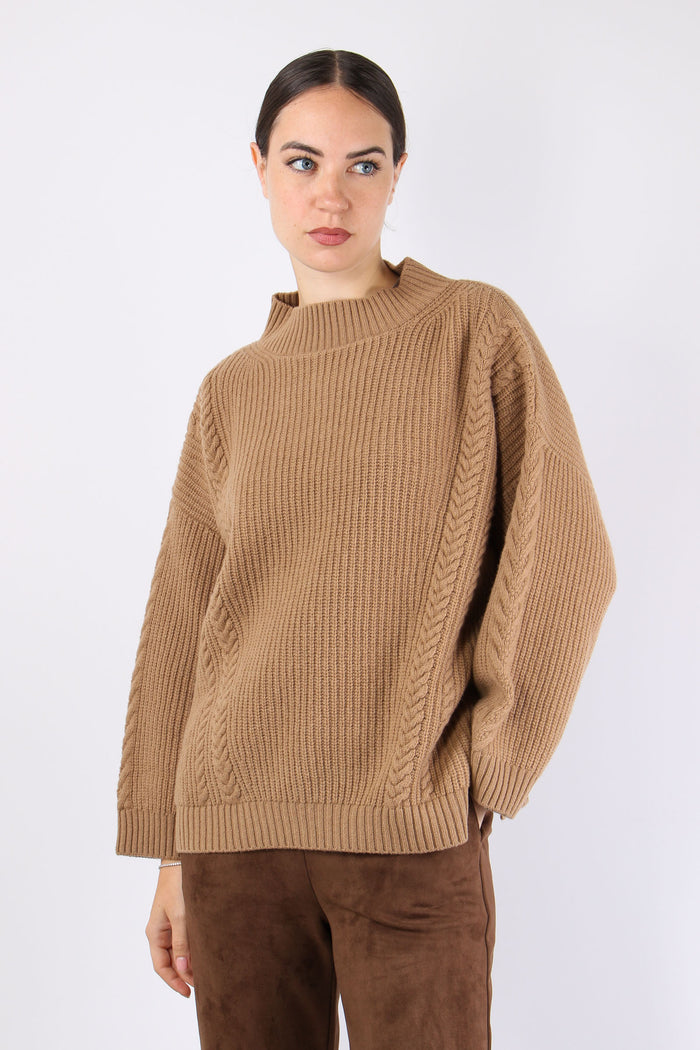 Salita Maglia Over Trecce Cammello-4