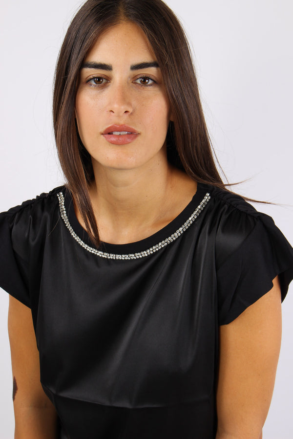 T-shirt Bimateriale Perle Coll Nero-2