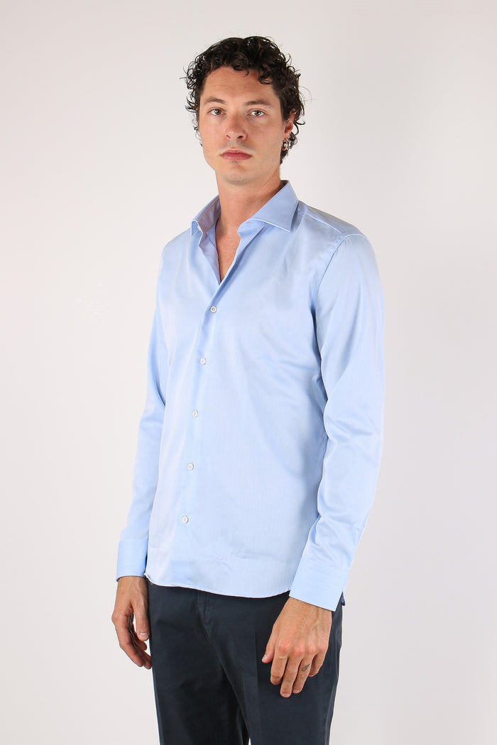 Camicia Collo Italiano Tencell Celeste-3