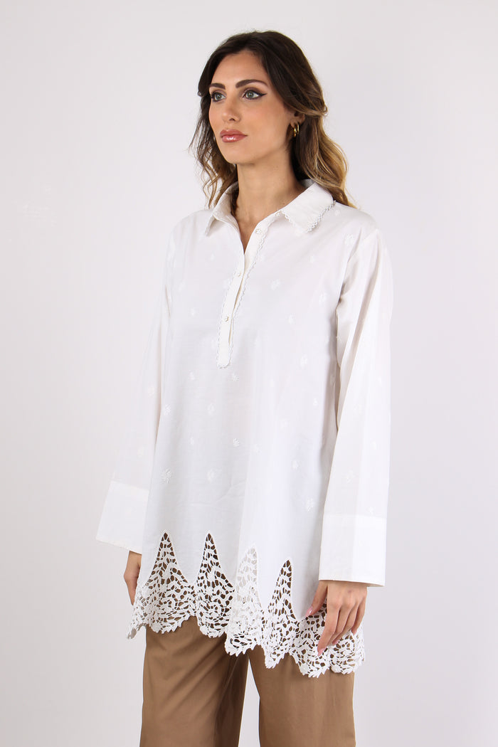 Camicia Lunga Inserto Pizzo Panna-6