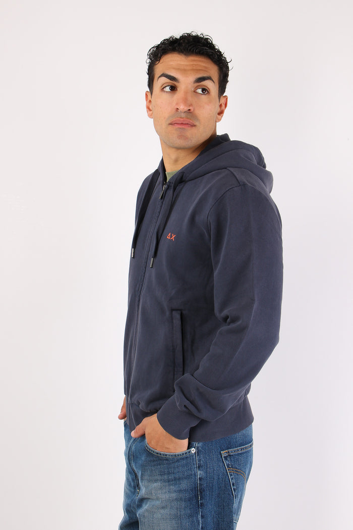 Felpa Zip Cappuccio Lavata Navy Blue-8