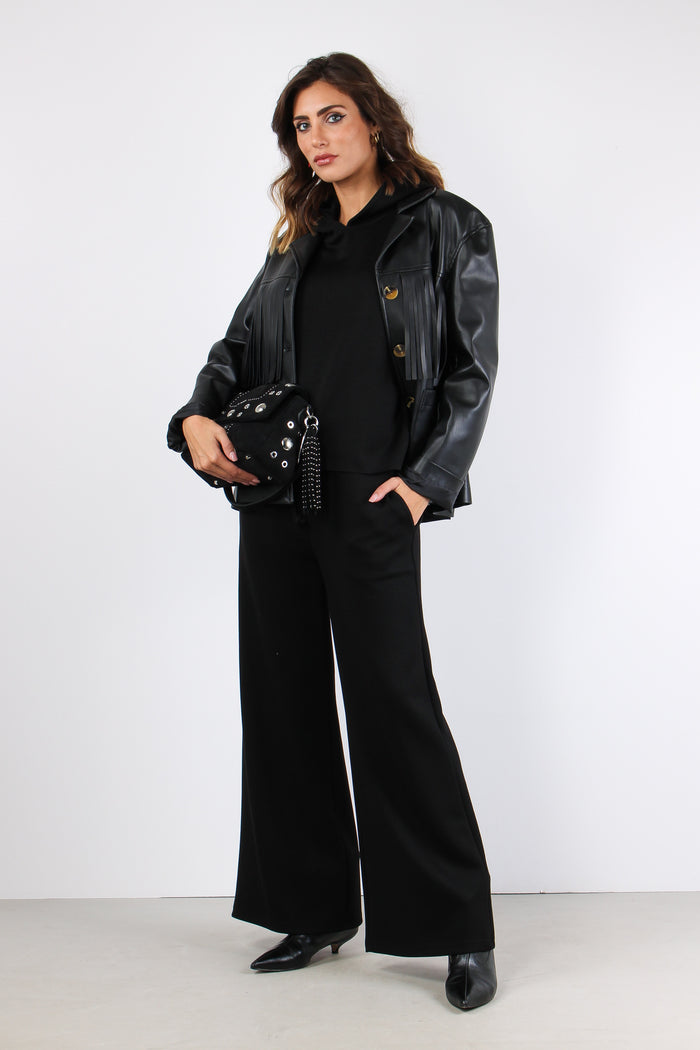 Giacca Ecopelle Frange Nero-5