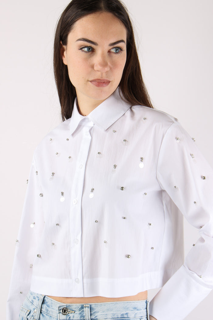 Camicia Corta Inserto Strass Bianco Ottico-3