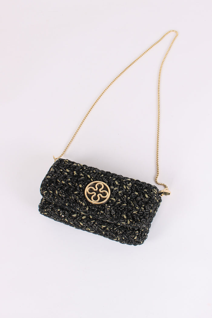 Greta Pochette Crochet Laminat Nero-2